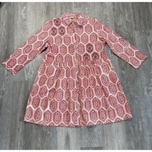 Marketplace Handwork Of India Red 100% Cotton Full Button Dress Lagenlook Medium